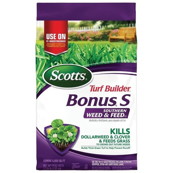 Scotts Turf Builder Southern Weed and FeedF2, Solid, Fertilizer, Sweet, BluePink, 1734 lb Bag 21030A